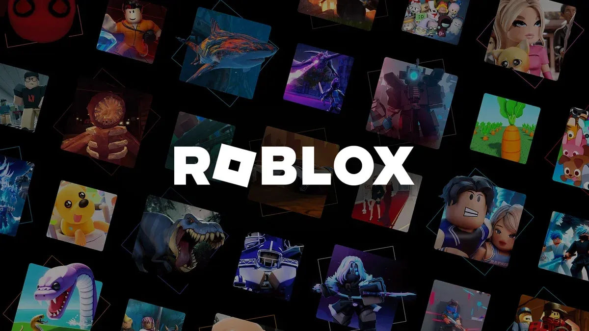 Логотип Roblox на фоне обложек популярных игр